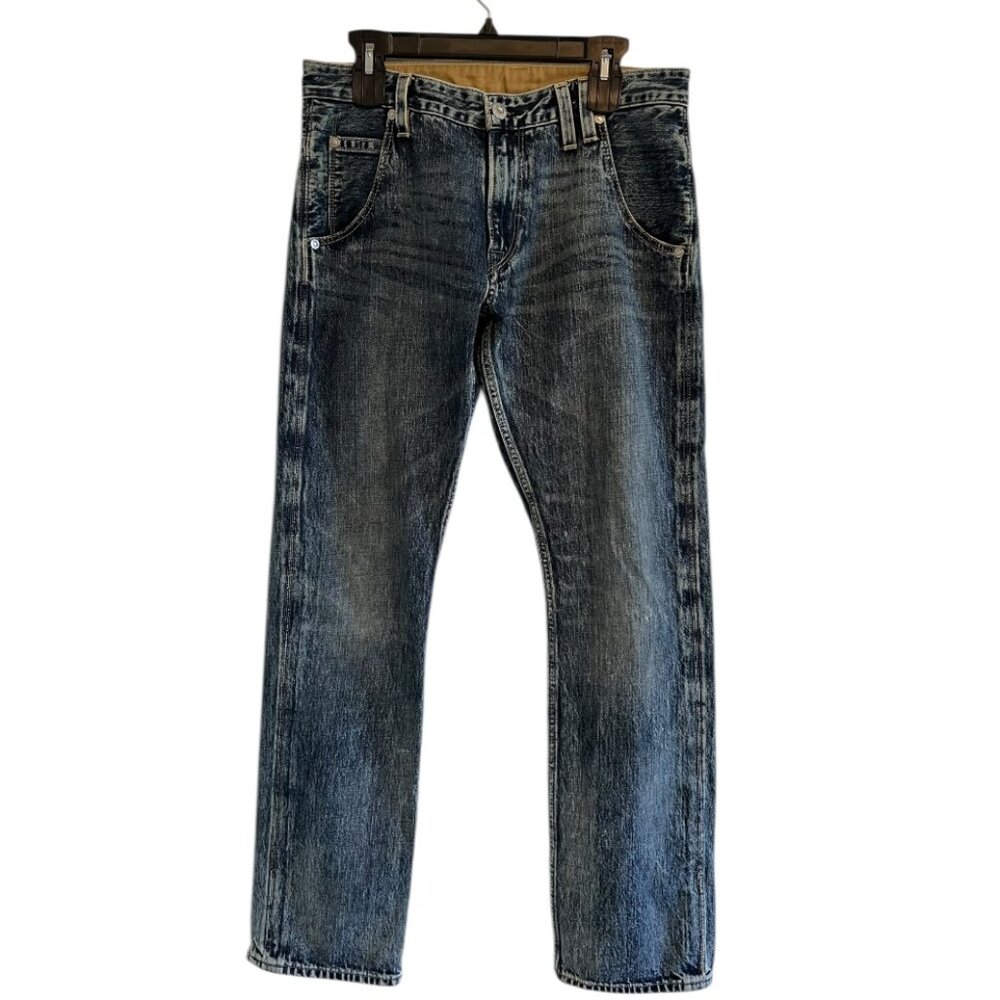 Levis 514 Jeans Mens 32x34 Blue Whiskers Button Pocket Denim Pants Slim Athletic